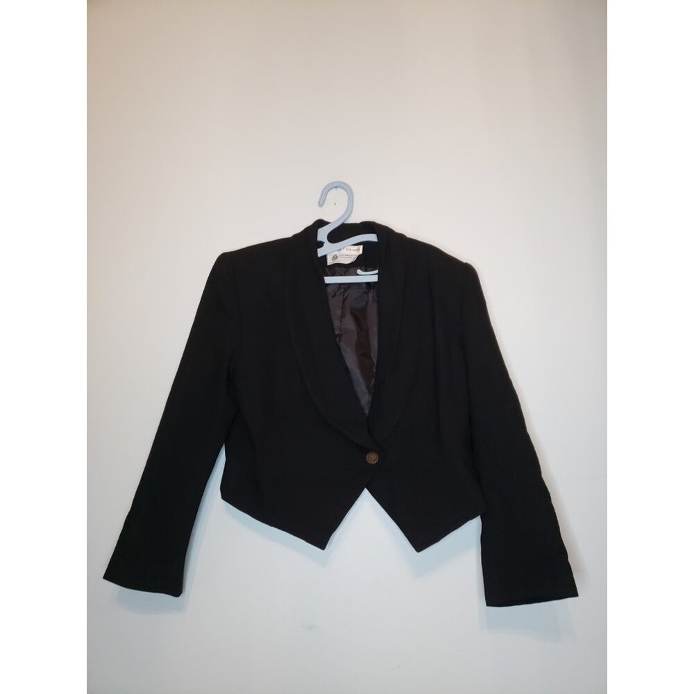 VTG Eleanor P Brenner Womens 12 Blazer 100% Wool Cropped Chic Button Academia - Picture 2 of 8
